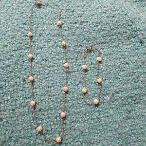 Silver pearl necklace and bracelet set